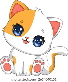 Cute Cat Sitting On Ground Vector