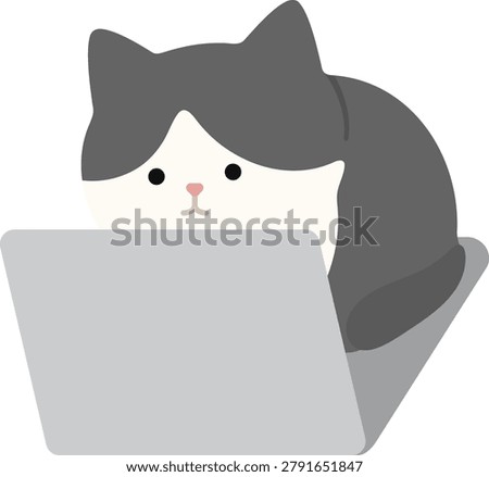 Cute cat sitting on a laptop illustration