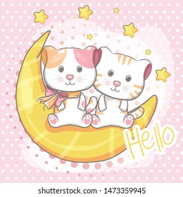 cute cat sitting on the moon illustration for kids