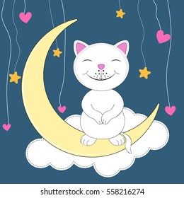 Cute cat sitting on the moon.