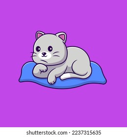 Cute Cat Sitting On Pillow Cartoon Vector Icons Illustration. Flat Cartoon Concept. Suitable for any creative project.