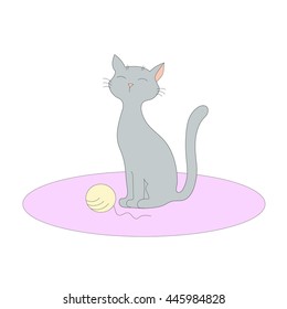 Cute Cat Sitting on the Rug near a Ball of Wool