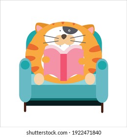 Cute cat sitting on sofa character vector template design illustration