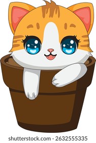 Cute Cat Sitting In A Pot Vector
