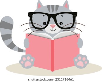 Cute cat sitting reading a book

