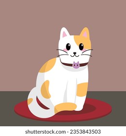 cute cat sitting in the room illustration with a carpet as a mat