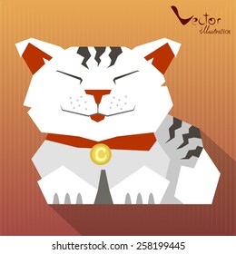 Cute cat is sitting and smiling. Vector illustration.