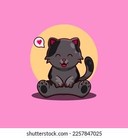 Cute cat sitting smiling.Vector illustration of cute cartoon animal.