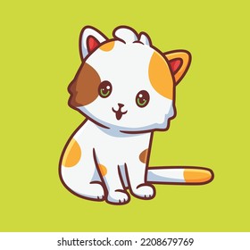 un lindo gato sentado dulce. ilustración de animales de dibujos animados aislados. Vector de logotipo Premium de diseño de icono de etiqueta plana. Carácter mascota
