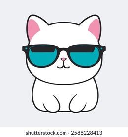 Cute cat sitting with wearing a sunglass cartoon, cute, character, funny, illustration, anime, cat, pet, kitten, happy, animal, kitty, baby, adorable, design, kawaii, isolated, fun, orange, art