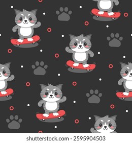 Cute cat skateboard hand drawn pattern designs for print on fabric and other uses