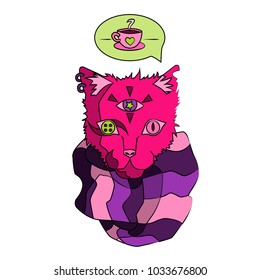 Cute cat sketch vector illustration, print design cat, children print on t-shirt.