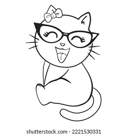 cute cat sketch vector illustration, print design cat, children print on t-shirt girl. hand drawn cat with glasses