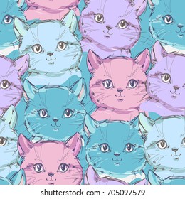 cute cat sketch vector illustration pattern, seamless vector cat