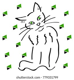 Cute Cat Sketch Vector Illustration Pattern, Print Design Cat, Children Print On t-shirt girl. Hand Drawn Cat Seamless