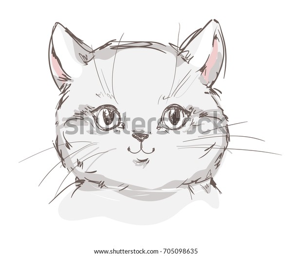 Cute Cat Sketch Vector Illustration Print Stock Vector Royalty