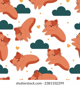 cute cat with sky element seamless pattern, cute wallpaper for fabric print, gift wrap paper