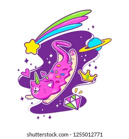 cute cat in the sky, unicorn cat with ice cream costume