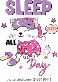 cute cat sleep girl design