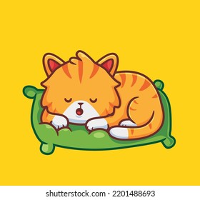 cute cat sleep on the soft pillow.isolated cartoon animal illustration. Flat Style Sticker Icon Design Premium Logo vector. Mascot Character