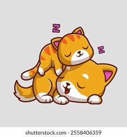 Cute Cat Sleeping With Baby Cat Cartoon Vector Icon 
Illustration. Animal Nature Icon Concept Isolated Premium 
Vector. Flat Cartoon Style 