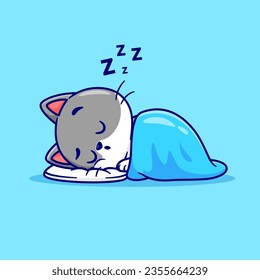 Cute Cat Sleeping With Blanket Cartoon Vector Icon Illustration. Animal Nature Icon Concept Isolated Premium Vector. Flat Cartoon Style