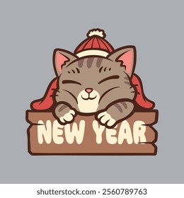 cute cat are sleeping with blanket in winter and new year cartoon vector icon illustration isolated