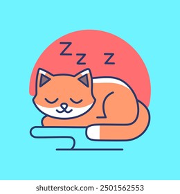 Cute cat sleeping cartoon flat style vector icon illustration