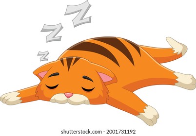 cute cat sleeping cartoon on white background