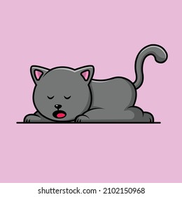 Cute Cat Sleeping Cartoon Vector Icon Illustration. Animal Icon Concept Isolated Premium Vector. Flat Cartoon Style