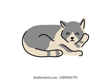 Cute Cat Sleeping. Charming Grey Colored Flat Vector Illustration