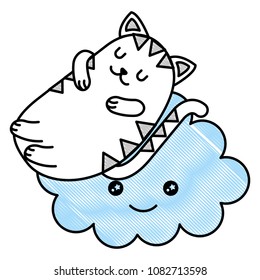 cute cat sleeping with cloud kawaii character