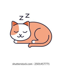 Cute cat sleeping flat style icon illustration