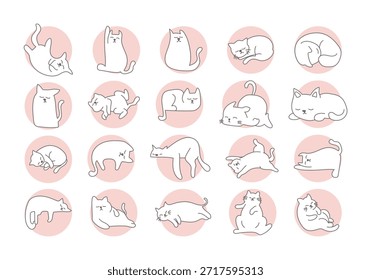 Conjunto de ilustración de sueño de gato lindo