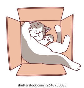 Cute cat sleeping inside the box vector illustration. Cute cats series.
