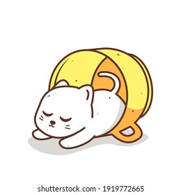 cute cat sleeping inside a cup