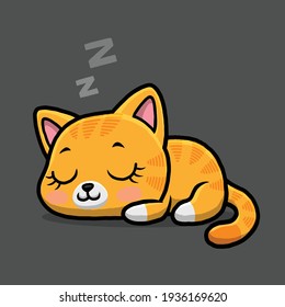 Cute cat sleeping isolated on black background.