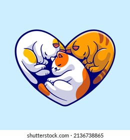 Cute Cat Sleeping With Love Shape Cartoon Vector Icon Illustration. Animal Nature Icon Concept Isolated Premium Vector. Flat Cartoon Style.