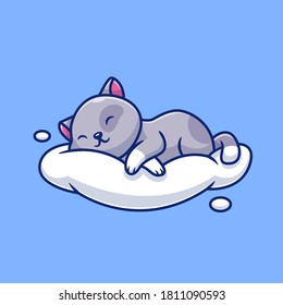 Cute Cat Sleeping On The Cloud Cartoon Vector Icon Illustration. Animal Love Icon Concept Isolated Premium Vector. Flat Cartoon Style