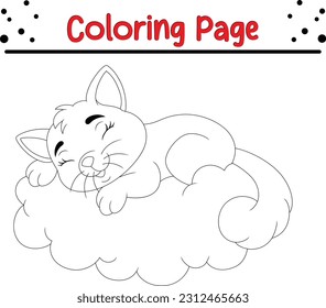 Cute Cat Sleeping On The Cloud Cartoon Vector. cat Coloring page for children.