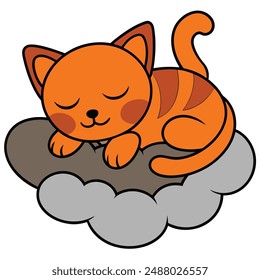 Cute Cat Sleeping on Cloud Cartoon Vector Icon