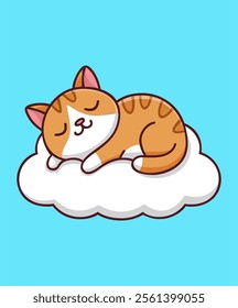 Cute Cat Sleeping On The Cloud Cartoon Vector Icon Illustration. Animal Nature Icon Concept Isolated.