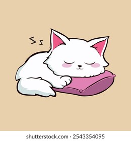 Gato bonito dormindo em almofada. Ilustração de vetor de estilo de desenho animado plano isolada no fundo branco