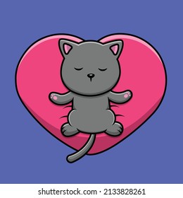 Cute Cat Sleeping On Love Pillow Cartoon Vector Icon Illustration. Animal Icon Concept Isolated Premium Vector. Flat Cartoon Style