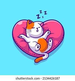 Cute Cat Sleeping On Love Pillow Cartoon Vector Icon Illustration. Animal Nature Icon Concept Isolated Premium Vector. Flat Cartoon Style