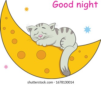 Cute Cat Sleeping On Moon Stock Vector (Royalty Free) 1678130014 ...