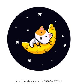 Cute cat sleeping on the moon cartoon mascot