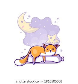Cute Cat Sleeping on Pillow to World Sleep Day Vector Icon Illustration in Flat Cartoon style for Web Landing Pages with Banner or Sticker and Background