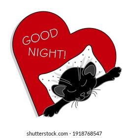 Cute cat sleeping on a pillow in a heart.