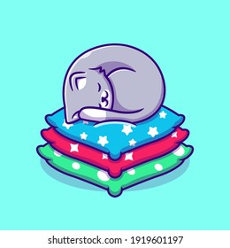 Cute Cat Sleeping On Pillow Cartoon Vector Icon Illustration. Animal Nature Icon Concept Isolated Premium Vector. Flat Cartoon Style